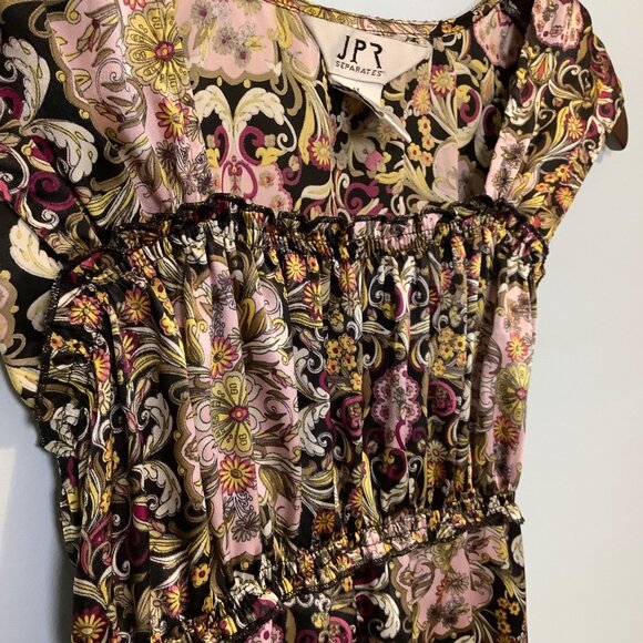 Y2K Womens M Floral Babydoll Fairy Top Cap Sleeve Romantic Tie Back Boho - Picture 4 of 10